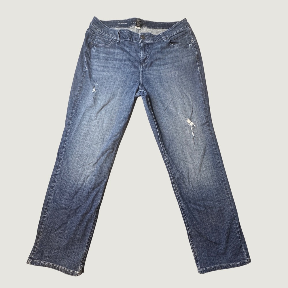 Lane Bryant Jeans Womens 20R Straight Leg Blue Distressed Denim Hi RIse Stretch